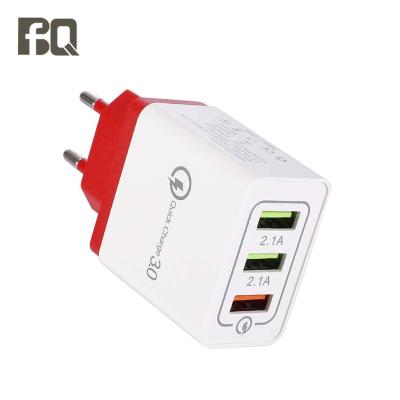 China High Quality 5 Colors 3USB 3 Mobile Phone Adapter 18W Quick Ports QC3.0 Wall Charger USA EU UK Plug for sale