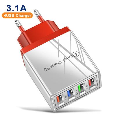 China New Product 2022 European Mobile Phone Us Standard 5v 2.4a Qc3.0 4usb Mobile Phone Fast Charger With Usb 4 Adapter for sale