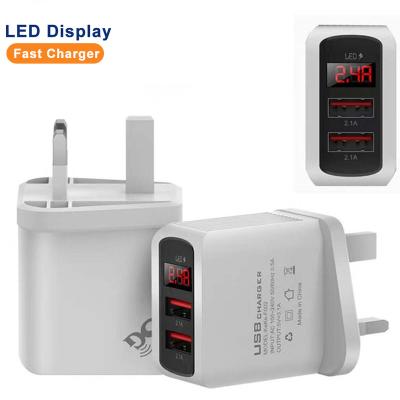 China Cell Phone Custom Logo High-Quality 2.4a Dual Usb Ports Smart Power Data Shows Digital Display Us Eu UK Plug Wall Charger for sale