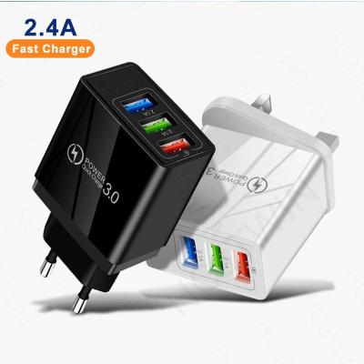 China 2022 Mobile Phone EU USA UK Plug Travel Charging QC 3.0 European Standard Wall Charging Power Adapter 3 Ports Usb Fast Charger for sale