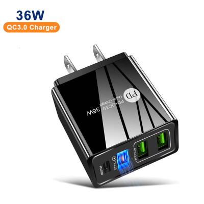 China Mobile Phone Usb Travel Charger 36w AC 4 Port Wall Charger Qc3.0 With PD For Macbook Phone Travel Phone Charger for sale