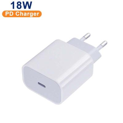 China Type-C Single Port EU USA UK Plug Type C PD USB Wall Mobile Phone 18Watts Charger For iPhone 11,12 for sale