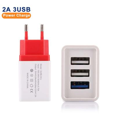 China Best Price Mobile Phone 3 Usb Fast Power Adapter Us/Eu/Uk Plug Multicolor Left Wall Charger for sale