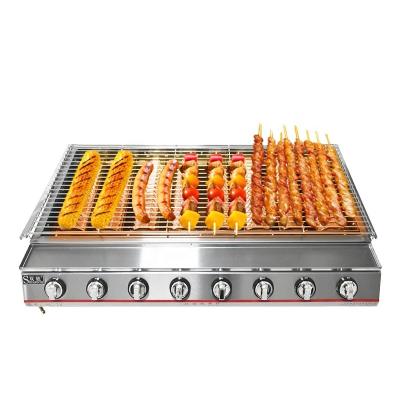 China Large Burner Meat Burner Rotisserie Stove Grill Machine Adjustable 8 Burner Gas BBQ Grill Meat Kebab Grill LPG Size Roasting Baker for sale