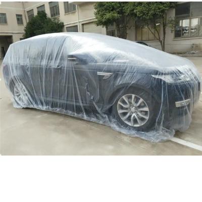 China Disposable Car Waterproof Auto Clear Cover Car Water Resistant Pe Plastic Car Cover For Dust Protection for sale