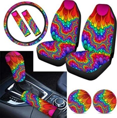 China Frontier Water Resistant Automotive Printed Seat Cover Phoenix Dog Claw Pattern Coasters Hand Brake Cover 9 Sets Steering Wheel Cover Amazon for sale