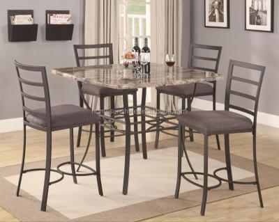 China Comfortable Soft Faux Marble Dining Set Restaurant Uesd Seat Metal Top Dining Table And Chairs for sale