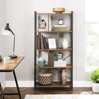 China 5 Tier Convertible Shelves, Industrial Shelving Shelf Rustic Wood And Metal Shelving, Tall Display Home Office Bookcase for sale