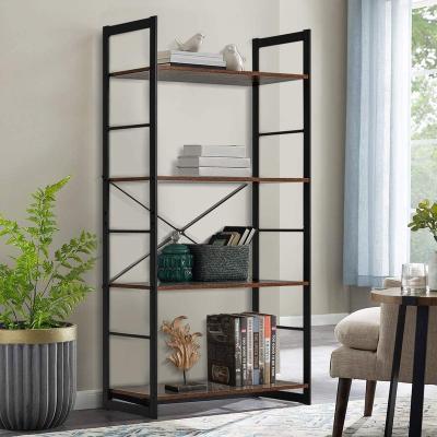 China Vintage Convertible Industrial Bookshelf Storage Shelf Rack 4 Tier Wood and Metal Frame Rustic Display Rack for sale