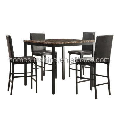 China Dining Set 5-Piece Faux Marble Metal Height Table Set Kitchen Restaurant Dining Table And Chairs Counter for sale