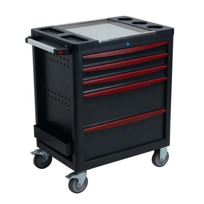 China Car Repair Garage Workshop 5 Drawers Rolling Toolbox Cabinet Chest Storage with Wheels and Stainless Steel Top for sale