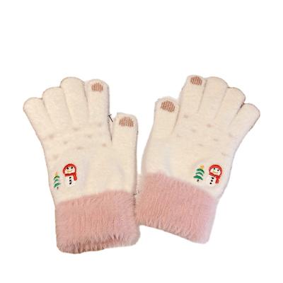 China Touchscreen Available in Lovely Stock Touch Screen Plush Christmas Winter Christmas Cheap High Quality Acrylic Knitted Warm Gloves for sale