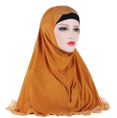 China RELIGION Fashionable Multi Color Women Smooth Meryl Lace Rhinestone Muslim Face Tarpaulin Turban Hijab Scarf for sale