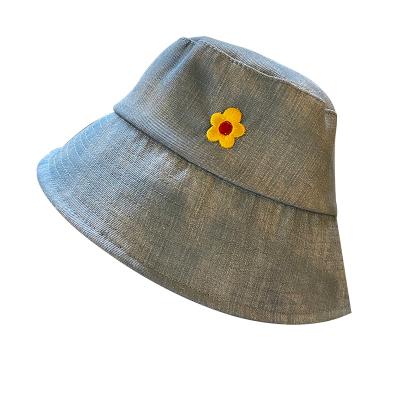 China Picture High Quality Foldable Denim Embroidered Flower Women Bucket Hats for sale