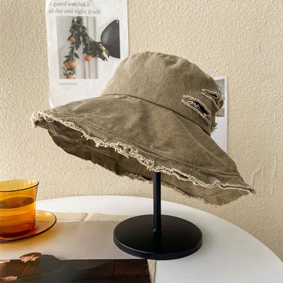 China Retro Image Hot Sale Multi Color Casual Distressed Fringed Fisherman Hat Bucket Hats for sale