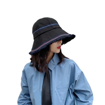 China High Quality Cotton Rope Striped Windproof Tassels Overflow Women's Bucket Hats for sale