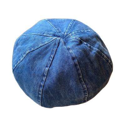 China Autumn High Quality Pumpkin Octagonal Cotton Dobby Military Denim Women Retro Solid Beret Hat for sale