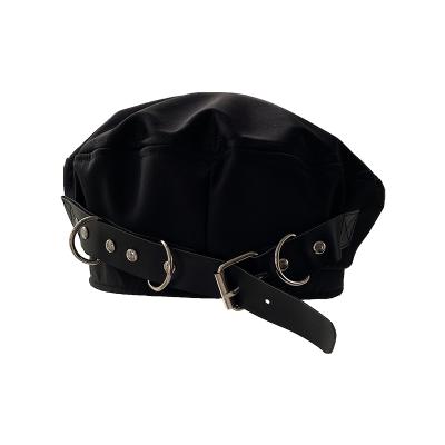 China Wholesale High Quality Adjustable Ladies Belt Buckle Metal Dobby Polyester Beret Hat Custom Hat Black for sale