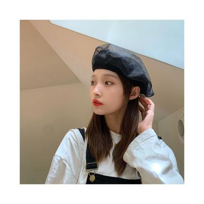 China Black Popular High Quality Mesh Elastic Solid Ladies Retro Image Double Layer Berets for sale