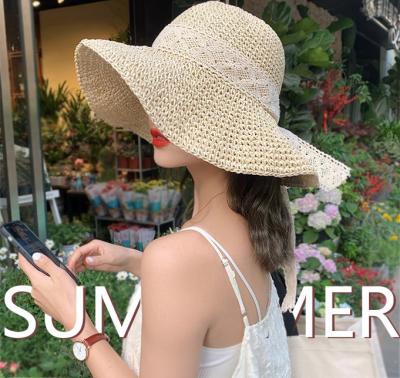 China Summer High Quality Soft Beach Gorras Ribbon Character Lace Sun Straw Hats UV Protection Sun Straw Hats For Women for sale