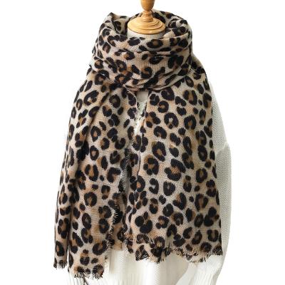 China Soft Knitted Chunky Pashmina Leopard Print Shawl Long Scarf for sale