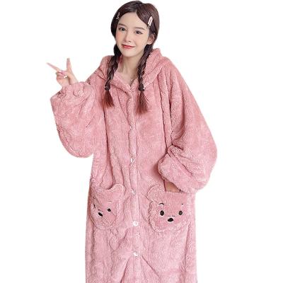 China QUICK-DRY Korean version of autumn and winter flannel pajamas women's cute anime thickening warm and fat plus size nightgown hooded hom for sale