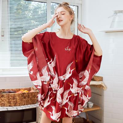 China Women's Summer Batwing Sleeve Pajamas Women's Silk Pajamas Ice Silk QUICK DRY Plus Size Home Dress Pajamas for sale