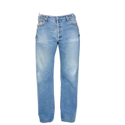 China Breathable jeans spring and summer new ins with the same straight chain side hollow iron denim pants handsome and long legs for sale