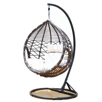 China Super Comfortable Handmade High Quality Rattan Swing With Comfortable Cushion Outdoor Leisure Chair With Metal Stand Patio Hanging Wicker Egg for sale