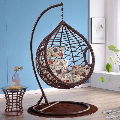 China Single Seat Super Cozy Outdoor Wicker Swing Chair with Metal Frame Cozy Hanging Egg Chair for Patio Rattan Basket Chair Fun for sale