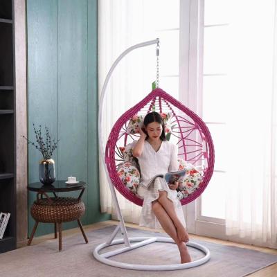 China Super Cozy Swing Chair With Egg Cozy Rattan Leisure Balcony Cushion Indoor Hanging Chair With Stand Garden Wicker Swing for sale