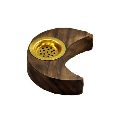 China Special-Moon Shape Mubkhara Small Logo Incense Burner Censer Diffuser Charcoal Burner Arabic Bakhoor Custom Luxury Wooden Holders for sale