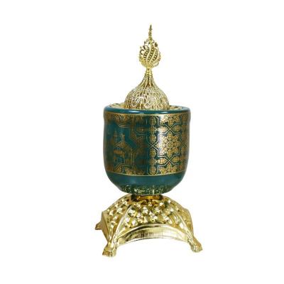 China Gold Plated Eid Ramadan Mubkhara Charcoal Bakhoor Burner Incense Burner Holders Arabic Censer New Design For Home Decor for sale