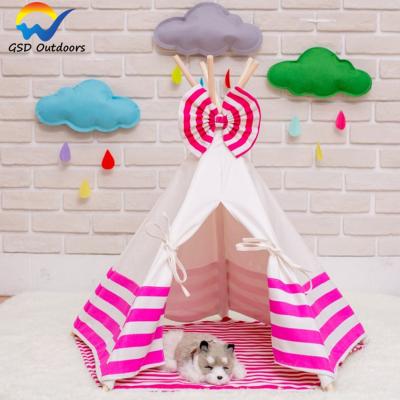 China Breathable Indoor Indian Teepee Tent for Pet Cotton Canvas Cat House Pet Play Dogs Teepee Tent for sale