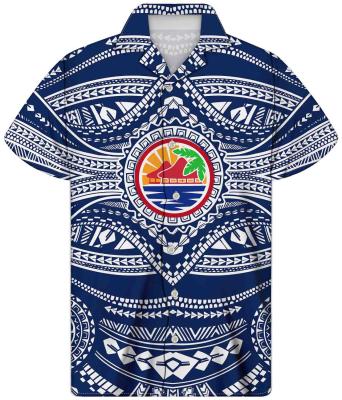 China Breathable High Quality Summer Beach Wear Tops Polynesian Tribal Fabrics Comfortable Custom Cuba Collar Shorts Sleeves Shirts For Men for sale