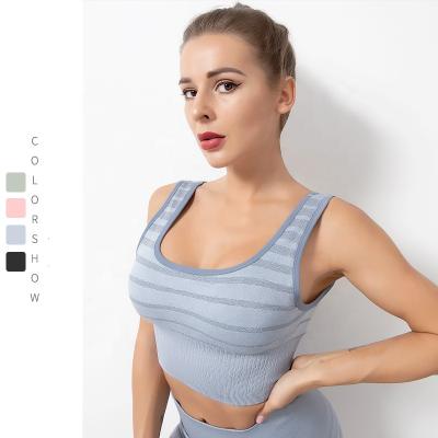 China Antibacterial Popular Women's Sports Bra Yoga Vest Fitness Seamless Gradient Stripe Gym Wear Women Top for sale