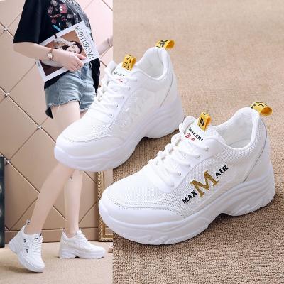 China 2022 Fashion Trend Women's High Heels Hidden Wedges Casual Shoes Ladies Mesh Platform Sneakers Lace Up Sports Breathable Women Shoes for sale