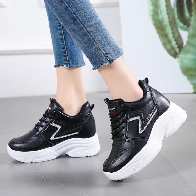 China 2022 Fashion Trend Women Platform Sneakers Lace Up Casual Ladies Shoes High Heels Hidden Wedges Sports Height Increasing Women's Shoes for sale