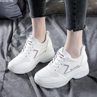 China 2022 Trend Women's Hidden Heels Wedges High Mesh Platform Sneakers Lace Up Casual Shoes Wholesale Ladies Sports Breathable Women's Shoes for sale