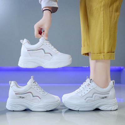 China Women Mesh Height Increasing Sneakers 2022 Fashion Trend Lace Up Casual Ladies Shoes High Heels Hidden Wedges Sports Breathable Women Shoes for sale