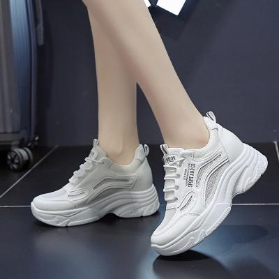 China 2022 Fashion Trend Women's High Heels Hidden Wedges Casual Shoes Ladies Mesh Platform Sneakers Lace Up Sports Breathable Women Shoes for sale