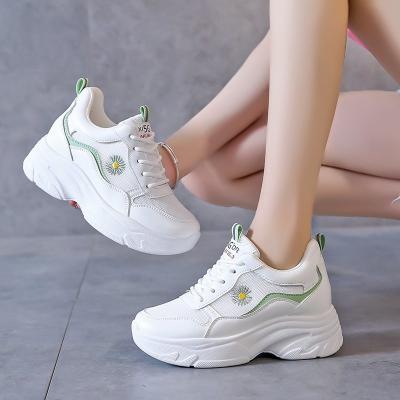 China Women Mesh Height Increasing Sneakers 2022 Fashion Trend Lace Up Casual Ladies Shoes High Heels Hidden Wedges Sports Breathable Women Shoes for sale