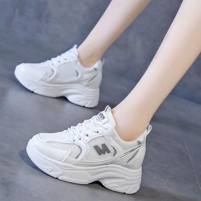 China Women Mesh Height Increasing Sneakers 2022 Fashion Trend Lace Up Casual Ladies Shoes High Heels Hidden Wedges Sports Breathable Women Shoes for sale