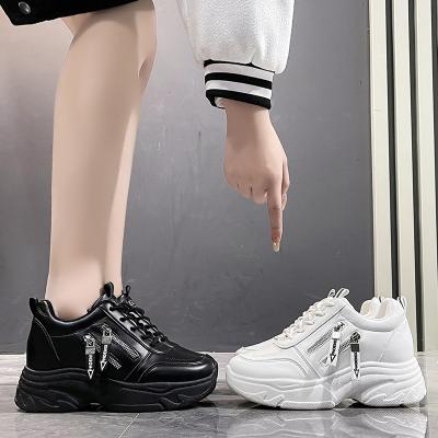 China 2022 Fashion Trend Wholesale Custom Size Women Increasing Sneakers Lace Up Casual Ladies Shoes High Heels Hidden Wedges Sports Women's Shoes for sale