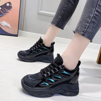 China Women Mesh Height Increasing Sneakers 2022 Fashion Trend Lace Up Casual Ladies Shoes High Heels Hidden Wedges Sports Breathable Women Shoes for sale