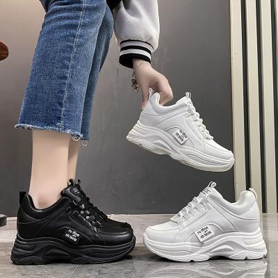 China 2022 Trend Women's Hidden Heels Wedges High Mesh Platform Sneakers Lace Up Casual Shoes Wholesale Ladies Sports Breathable Women's Shoes for sale