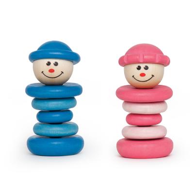 China Free Sample Wooden Hape Kids Clown Wooden Stacker Toy Girl Baby Rattle Toys for sale