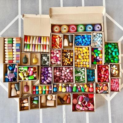 China Construction Toy Building Blocks Educational Loose Parts Rainbow Wooden Stack Blocks Tree Cones Droplets Honeycomb Mushroom Wooden Puzzle Toys for sale