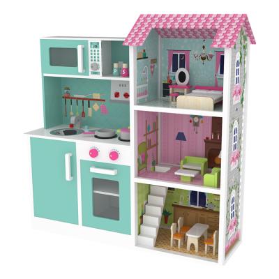 China DIY TOY New Design Play Toys 2-in-1 Kitchen Wooden Baby - Doll Room For Kids With Furniture for sale