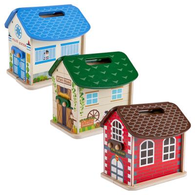 China Modern Children Play To Carry Kids Educational Toys Portable Wooden Doll Room Play Doll House Set for sale